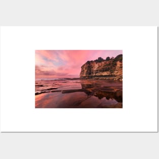 Pink reflections and sky at the skillion at terrigal on nsw central coast Posters and Art